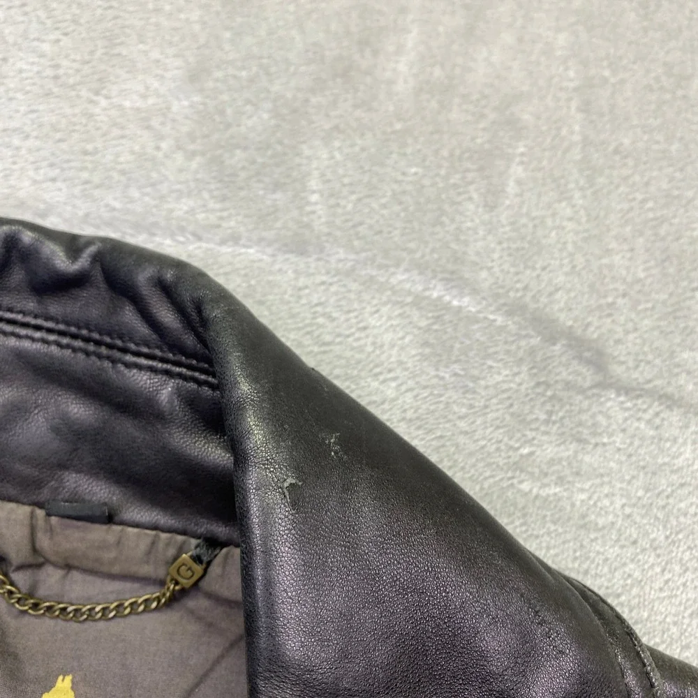 VTG Guess Womens Black Leather Moto Biker Jacket Asymmetrical Zip Brass Sz S/P - Picture 7 of 12